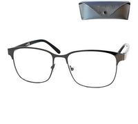 Mini Brille - Vintage Gafas Luz Azul Unisex para Leer con Lentes Grandes, Funda incluye, Montura de Acero Inoxidable (Grafito) con Patillas de Plástico, Para Hombre y Mujer +1.5 Dioptrías