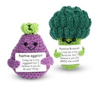 Mini Brócoli Berenjena Positiva Divertida Muñeca, Juguetes Peluche Punto Lindo Pocket Hug de Lana, Adornos Positivos para el Hogar, Regalos Divertidos para Mujeres Novia Novio Amigo Familia