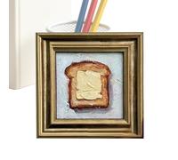 Mini Buttered Toast Painting, Kitchen Wall Art Decor, 10x10cm Framed Oil Painting Canvas, Vibrant Food Artwork with Wooden Frame, Wall Decoration for Home Apartment Entryway Staircase Lobby Hotel