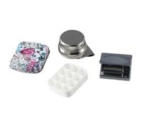 Mini caja de hojalata portátil 4 piezas, paleta acuarela vacía 12 compartimentos con diseño flor morada, mini pintura for viaje Para Gouache, Acuarela y óleo