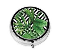 Mini caja de medicina con hojas verdes de palmera y plantas tropicales, organizador portátil de bolsillo para medicinas