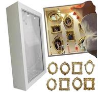 Mini caja de silueta de museo, caja de sombra, caja de exposición, cajas de sombra de fotos personalizadas con 7 mini figuras de museo y 8 mini marcos dorados, celebra tus recuerdos únicos con estilo