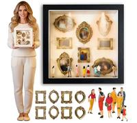 Mini caja de silueta de museo, celebra tus recuerdos únicos con estilo, kit de marco de caja de sombra con mini figuras doradas, estuche de exhibición de bricolaje, para aniversario, boda, regalo del