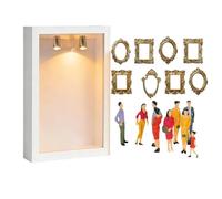 Mini caja de silueta de museo con luz | Juego de marco de caja de sombra con 8 mini marcos y figuras doradas, montaje simple para boda, cumpleaños y decoración del hogar (25 x 25 cm)