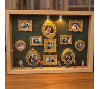 Mini caja de silueta de museo de bricolaje, juego de marcos de fotos personalizables con marcos dorados y figuras para recuerdos familiares, bodas y aniversarios (juego de graduación marrón L, 1 con