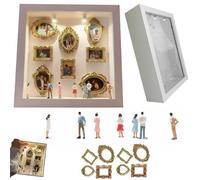 Mini caja de silueta de museo de bricolaje, kit de marco de caja de sombra con 8 mini marcos dorados y 7 figuras, vitrina de memoria creativa personalizada para regalos de boda, aniversario y