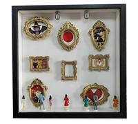 Mini caja de silueta de museo, kit de caja de sombra negra con luz LED, 8 mini marcos de fotos y 8 figuras aleatorias incluidas, juego de marcos de fotos personalizados, 9.8 x 9.8 pulgadas para