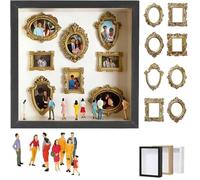 Mini caja de silueta de museo, kit de caja de sombra personalizada con mini marcos y figuras doradas, exhibición creativa de fotos para aniversario, boda o recuerdo de parejas (negro)