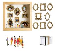 Mini caja de silueta de museo, kit de caja de sombra personalizada con mini marcos y figuras doradas, exhibición de fotos creativa para aniversario, boda o recuerdo de parejas (madera)