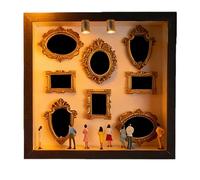 Mini Caja de Silueta de Museo para Bricolaje, Vitrina de Silueta con luz LED con Figuras de Madera, Kit de Marco de Memoria para decoración de Pared del hogar, Dormitorio y Sala de Estar(Black)