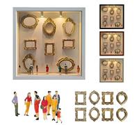 Mini caja de sombra de silueta de museo con luz, kit de marco dorado de 10 x 10 pulgadas con 8 figuras, vitrina de recuerdos personalizada para boda, aniversario, cumpleaños, decoración de marcos de