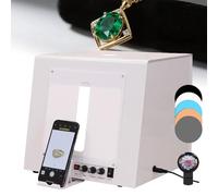Mini Caja Luz Para Estudio Fotográfico, Softbox Para Fotografía Joyas Con Plato Giratorio Velocidad Ajustable Y Soporte Giratorio De 360°, Compatible Con Cambio De Fondo Blanco Y Negro. TB20