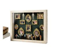 Mini Cajas De Silueta De Museo Bricolaje, 22,7x31,4x3,7cm Mini Museo Marco De Fotos Personalizado DIY, con Luz, 11 Marcos para Fotos 8 Figuritas, Celebra Tus Recuerdos Únicos con Estilo, Resina