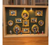 Mini Cajas De Silueta De Museo De Bricolaje Con Luces | Kit De Marco De Cajas De Sombra Con 11 Mini Marcos Dorados Y 8 Figuras,exhibición De Memoria Creativa Para Boda,decoración Hogar (22,7 X 31,4cm)
