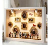 Mini Cajas De Silueta De Museo De Bricolaje Con Luces | Kit De Marco De Cajas De Sombra Con 11 Mini Marcos Dorados Y 8 Figuras,exhibición De Memoria Creativa Para Boda,decoración Hogar (22,7 X 31,4cm)