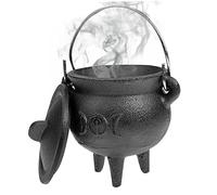 Mini caldero de Hierro Fundido, 7, 5x10 cm Incienso de Hierro Fundido pequeño ardiente con Mango y Tapa, Adorno de Olla de brujería para Decoraciones para el hogar (Estilo 2)