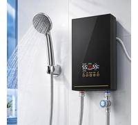 Mini Calentador de Agua Instantáneo 5500W, Calentador de Agua Electrónico con Pantalla LED, 30-55 ℃ Temperatura Ajustable, Pequeño Calentador de Agua Instantáneo para Ducha, Baño, Cocina, Jardín