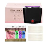Mini calentador de cera depilatoria, maquina cera caliente depilación con recipiente de silicona de 200ml, Kit completo de 4 bolsas de perla de Cera, 20 Espátulas (negro, cuadrado)