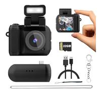 Mini cámara digital con tarjeta de 32 GB, estilo Y2K, FHD 1080P, mini cámara retro con base de carga y diseño de cámaras de llavero. Pantalla LCD de 1.4 pulgadas, cámaras vintage ultracompactas