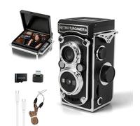 Mini cámara digital retro, resolución de imagen de 48 MP, cámara digital vintage de manivela con tarjeta de memoria de 32 GB, pantalla de 1.54 pulgadas, visión nocturna de video 1080P para