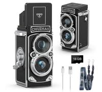 Mini cámara digital vintage, retro, portátil, apunta y dispara, pequeñas cámaras TLR de estilo réflex, cámara compacta de bolsillo de enfoque automático 1080P, video FHD de 12 MP con tarjeta de 16 GB