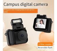 Mini cámara SLR compacta 1080P grabadora de video con flash integrado y base de batería para un fácil transporte (base de batería negra)