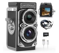Mini cámara vintage, cámara digital portátil retro de doble lente con tarjeta de 16 GB, fotos de 12 MP, enfoque automático, video FHD 1080P, batería de 1000 mAh y filtros duales, perfecta para niños,