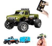 Mini Camión Monstruo Rc, Camión Monstruo a Escala 1:64, Coche De Control Remoto Con Luces, Control Remoto De 2,4 Ghz, Camión Monstruo De Aleación Mini Rc, Velocidad/Dirección Ajustables (Olive Green)
