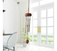 Mini campanilla de viento con campanas temáticas de cobre y cuatro tubos de aluminio de corte preciso para jardín, patio, valla o porche, configuración de sonido ambiental (marrón rojizo)
