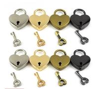 Mini candado de metal vintage con forma de corazón for maleta, equipaje, caja, llave, 2 unidades(Gold small)