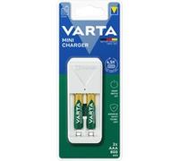 VARTA Mini Charger para 2 Pilas Recargables AA, AAA NiMH (Incl. 2 Pilas AAA 800 mAh), Enchufe UE
