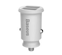 Mini cargador de coche para tu teléfono, 2 puertos USB, color blanco.