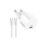 Mini cargador de pared Verbatim GaN USB-C con cable USB-C 20W (Blanco)