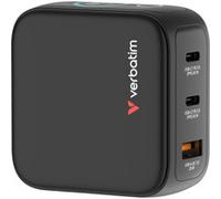 Verbatim Mini GaN Charger 65W con pantalla, 3 puertos USB-C Charger Power Adapter 2× USB-C & 1× USB-A, cargador rápido múltiple para MacBook, portátil, iPad, iPhone 17, Samsung- EU, Reino Unido