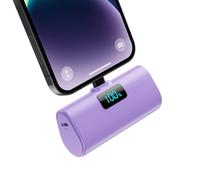 Mini Cargador Portátil para iPhone, 5200mAh Batería Externa 20W PD Carga Rapida Power Bank con Pantalla LCD, Ultra-Ligera Compacto Powerbank para iPhone 14/14 Pro/13/12/11/XR/X/8/7/6 Series(Morado)