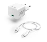 Mini cargador rápido + Cable rayo PD 20W 1M Blanco