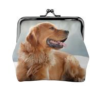 Mini cartera de piel de microfibra con estampado de calavera rosa, compacta, portátil y fácil de llevar., Perro Golden Retriever, Talla única, Bolsa para monedas