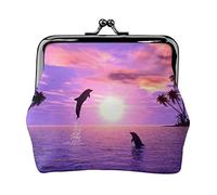 Mini cartera de piel de microfibra con estampado de calavera rosa, compacta, portátil y fácil de llevar., Delfines al atardecer, Talla única, Bolsa para monedas