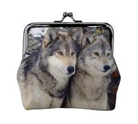 Mini cartera de piel de microfibra con estampado de libélula en la flor, compacta, portátil y fácil de llevar., Dos lobos, Talla única, Bolsa para monedas