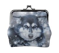 Mini cartera de piel de microfibra estampada con cierre de beso de rosa rosa, compacta, portátil y fácil de llevar., Husky siberiano en perro de nieve, Talla única, Bolsa para monedas