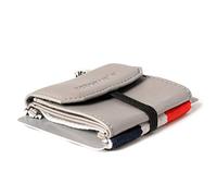 Mini cartera para mujeres y hombres, muy pequeña, de piel auténtica, con compartimento para monedas, 15 tarjetas, billetes y monedas, Pull Casanova Grey, Minimalista