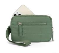 Mini cartera plisada con geometría cuadrada, ventana de PVC transparente y construcción de poliéster resistente al agua para fiabilidad diaria (verde)