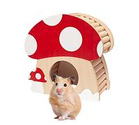 Mini casa de hámster, casa de madera en forma de hongo para hámsters enanos, ratas, jerbos, sirios, ratones, escondite de animales pequeños, cabaña de hábitat de hámster de madera, accesorios de jaula