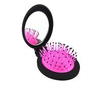 Mini cepillo plegable portátil 2 en 1 para mujeres y niñas, con bolsa de aire, masaje, redondo, cepillo de pelo de viaje con espejo, color rojo rosa