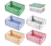 Mini Cestas de Plástico, Cajas Plegables Plastico, 5 Piezas Cestas Almacenaje de Plástico Plegable Cajas Transporte Apilables para Hogar, Cocina, Aula, Dormitorio, Baño, Oficina (15 x 10 x 5,8 cm)
