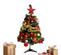 Mini Christmas - 17 Inch Tabletop with Led Lights, Decorative Balls and Bow, Festive Small Holiday for Home Indoor Outdoor Bedroom Living Room Desk Mantel or Office Display