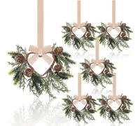 Mini Christmas Wreaths for Cabinet, Artificial Snowy Cedar Garland with Bows Ribbon, Small Xmas Hanging Wreath for Kitchen Cabinets, Windows, Doors, Holiday Decor (E)