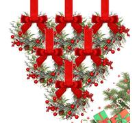Mini Christmas Wreaths for Cabinets, 6.3In Christmas Mini Window Wreaths with Red Bow, Berries & Frosted Pine, Small Holiday Decor for Kitchen, Doors, Chairs & Home Christmas Decoration (6pcs)