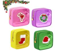 Mini Christmas Zipper Pouches, Christmas Clear Pouches, Xmas Zipper Cosmetic Preppy Thing, for Women Gift (F)