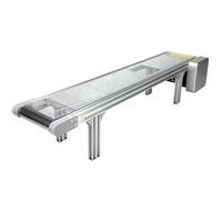 Mini cinta transportadora plana de PVC ajustable, línea de montaje de mesa para embalaje eficiente, máquina transportadora portátil de 20 x 150 cm para un flujo de trabajo optimizado